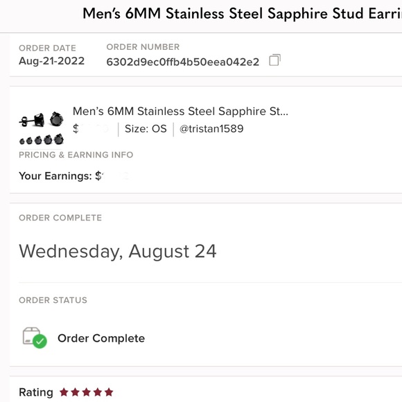 🐘🐘 Men’s Stainless Steel Black Sapphire Stud Earrings - Picture 4 of 9